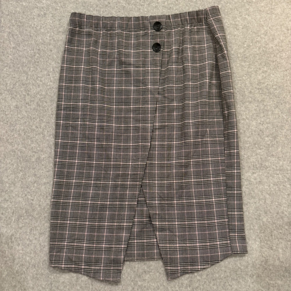 Simply Styled by Sears Plaid Midi Skirt Grey Black Pink Large Glen Y2K Office